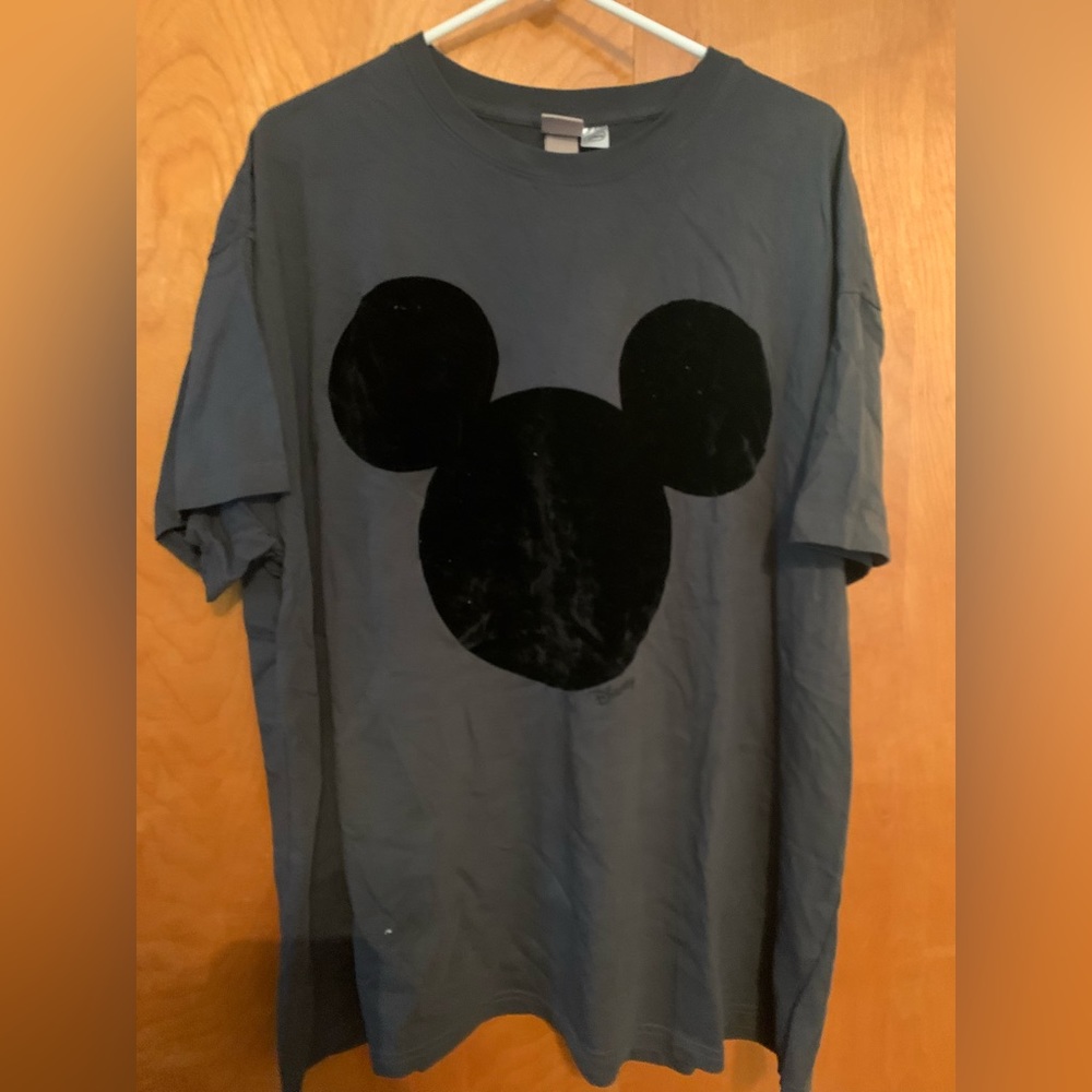 H&M Disney Mickey Mouse Flocked Velvet Ears T-Shirt Woman 2x Dark Gray Black
